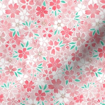 Cherry Blossom- Pink- Mini- Sakura Flower- Spring Flowers- Japanese Floral- Japan- Coral- Mint- Cotton Candy- Floral Nursery Wallpaper- Home Decor Fabric- Kawaii