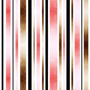 Vertical Watercolor Ombré  Stripes (Varied in Width) in Blush Pink, Chocolate Brown, Black and White