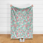 Cherry Blossom- Mint- Large- Sakura Flower- Spring Flowers- Japanese Floral- Japan- Coral- Mint- Cotton Candy- Pink- Floral Nursery Wallpaper- Home Decor Fabric- Kawaii