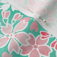 Cherry Blossom- Mint- Small- Sakura Flower- Spring Flowers- Japanese Floral- Japan- Coral- Mint- Cotton Candy- Pink- Floral Nursery Wallpaper- Home Decor Fabric- Kawaii