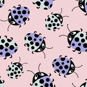 Ladybug in pastel tones, candy pink, mauve and mint - medium scale for sheet sets, apparel, pet accessories, nursery decor, soft furnishings