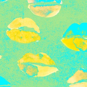 Lips Pop Art  Green Yellow Blue Y2k large pattern wallpaper fabric
