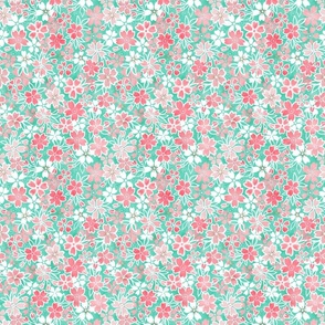 Cherry Blossom- Mint- Mini- Sakura Flower- Spring Flowers- Japanese Floral- Japan- Coral- Mint- Cotton Candy- Pink- Floral Nursery Wallpaper- Home Decor Fabric- Kawaii