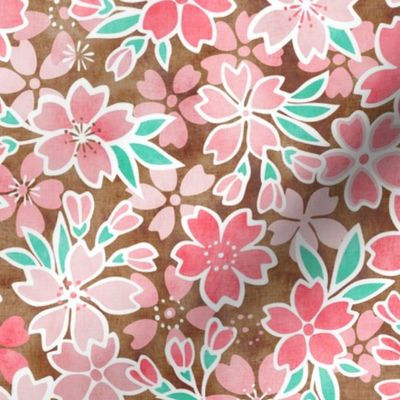 Cherry Blossom- Brown- Small- Sakura Flower- Spring Flowers- Japanese Floral- Japan- Coral- Mint- Cotton Candy- Pink- Floral Nursery Wallpaper- Home Decor Fabric- Kawaii