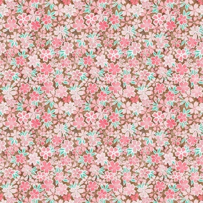 Cherry Blossom- Brown- Mini- Sakura Flower- Spring Flowers- Japanese Floral- Japan- Coral- Mint- Cotton Candy- Pink- Floral Nursery Wallpaper- Home Decor Fabric- Kawaii