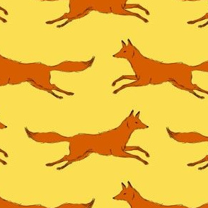 foxes running in yellow