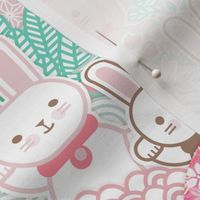 Easter Bunnies- Sakura Bloom -Medium- Cherry Blossom- Spring- Japanese- Japan- Pink- Mint- Cotton Candy- Seaglass- Wallpaper- Home Decor Fabric- Kidcore- Kawaii- Cute