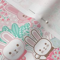 Easter Bunnies- Sakura Bloom -Small- Cherry Blossom- Spring- Japanese- Japan- Pink- Mint- Cotton Candy- Seaglass- Wallpaper- Home Decor Fabric- Kidcore- Kawaii- Cute