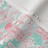 Easter Bunnies- Sakura Bloom -Mini- Cherry Blossom- Spring- Japanese- Japan- Pink- Mint- Cotton Candy- Seaglass- Wallpaper- Home Decor Fabric- Kidcore- Kawaii- Cute