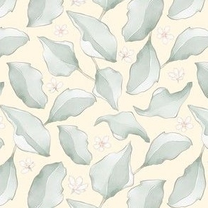 Leaves and Blossoms on Cream Background