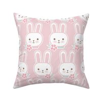 Bunny Faces- Medium-  Cotton Candy Background- Easter Bunnies- Pastel Colors- Pink- Rose- Kawaii- Petal Solids Coordinates- Spring