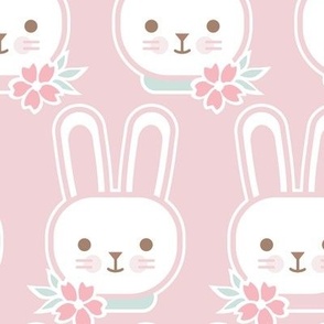 Bunny Faces- Medium-  Cotton Candy Background- Easter Bunnies- Pastel Colors- Pink- Rose- Kawaii- Petal Solids Coordinates- Spring