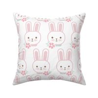 Bunny Faces- Medium- White Background- Easter Bunnies- Pastel Colors- Acqua- Mint- Pink- Rose- Kawaii- Petal Solids Coordinates- Spring