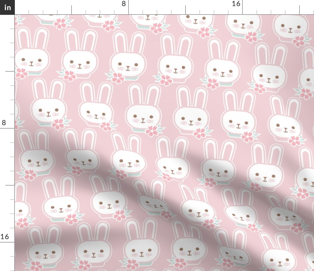 Bunny Faces- Small-  Cotton Candy Background- Easter Bunnies- Pastel Colors- Pink- Rose- Kawaii- Petal Solids Coordinates- Spring