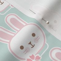 Bunny Faces- Small- Sea Glass Background- Easter Bunnies- Pastel Colors- Acqua- Mint- Pink- Rose- Kawaii- Petal Solids Coordinates- Spring