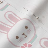 Bunny Faces- Small- White Background- Easter Bunnies- Pastel Colors- Acqua- Mint- Pink- Rose- Kawaii- Petal Solids Coordinates- Spring