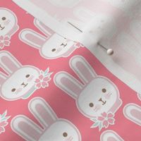 Bunny Faces- Mini-  Coral Background- Easter Bunnies- Pastel Colors- Flamingo- Pink- Rose- Kawaii- Petal Solids Coordinates- Spring