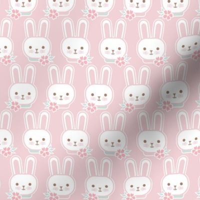 Bunny Faces- Mini-  Cotton Candy Background- Easter Bunnies- Pastel Colors- Pink- Rose- Kawaii- Petal Solids Coordinates- Spring