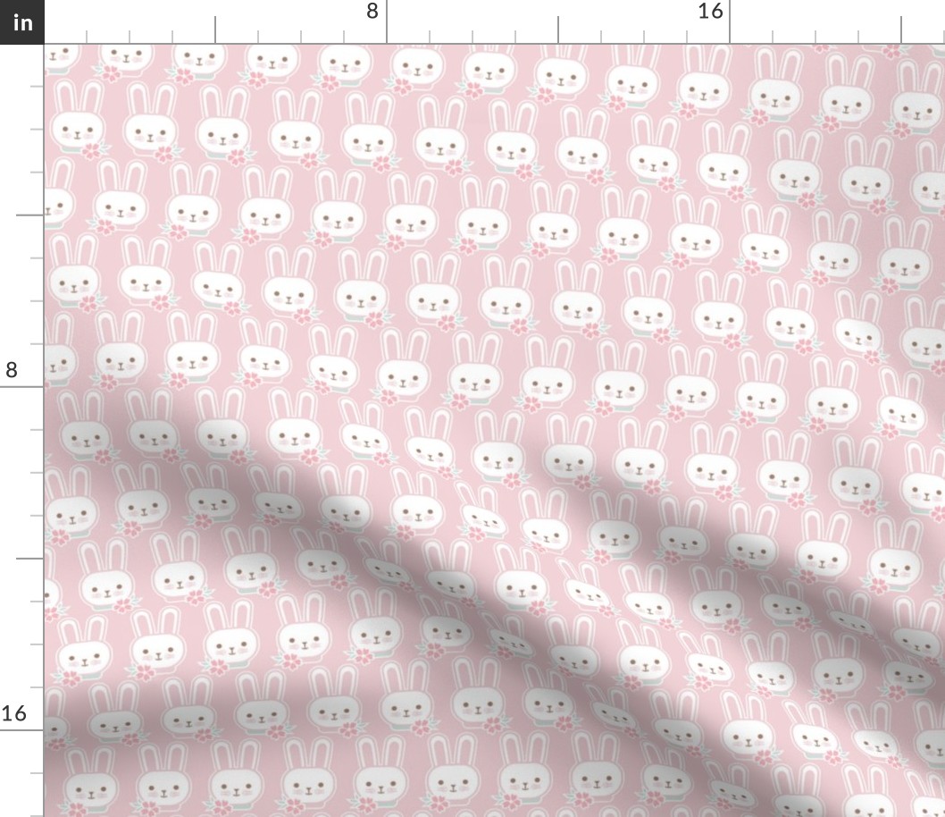 Bunny Faces- Mini-  Cotton Candy Background- Easter Bunnies- Pastel Colors- Pink- Rose- Kawaii- Petal Solids Coordinates- Spring