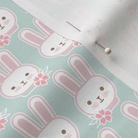 Bunny Faces- Mini- Sea Glass Background- Easter Bunnies- Pastel Colors- Acqua- Mint- Pink- Rose- Kawaii- Petal Solids Coordinates- Spring