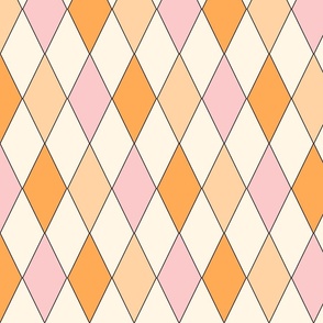 Harlequin Diamond Argyle Spring Pattern - Pink orange yellow peach cream