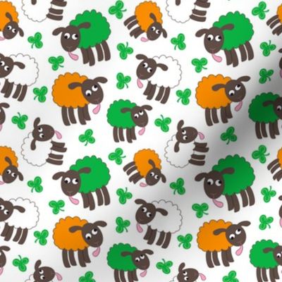 Wonky Irish sheep and shamrocks on white 