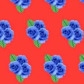 Red with blue roses