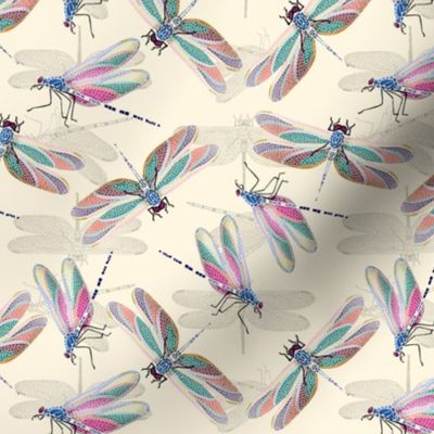 Mosaic Dragonflies // Pink and Teal on Cream