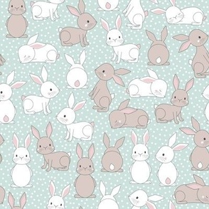 bunnies on mint - small