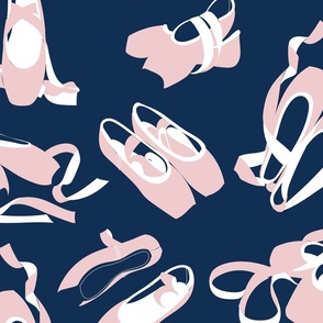 Large scale // Pretty ballerinas //  midnight blue background cotton candy pink and white ballet pointe flat shoes