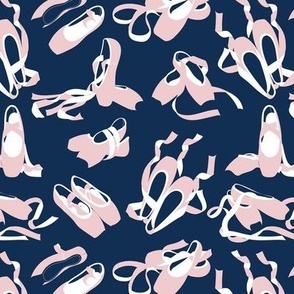 Small scale // Pretty ballerinas //  midnight blue background cotton candy pink and white ballet pointe flat shoes