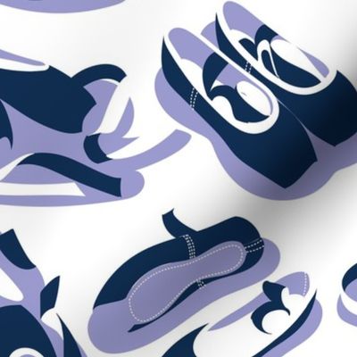 Normal scale // Pretty ballerinas // white background midnight blue and white ballet pointe flat shoes lilac shadows