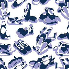 Normal scale // Pretty ballerinas // white background midnight blue and white ballet pointe flat shoes lilac shadows