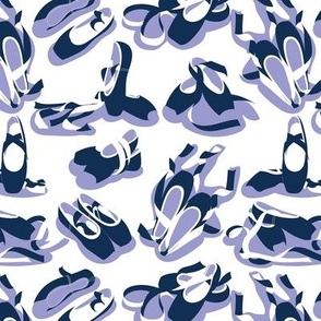 Small scale // Pretty ballerinas // white background midnight blue and white ballet pointe flat shoes lilac shadows