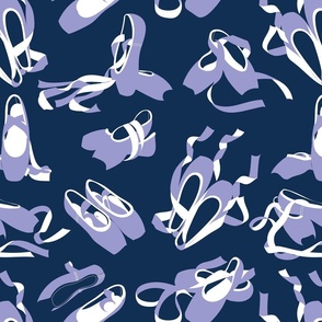 Normal scale // Pretty ballerinas //  midnight blue background lilac and white ballet pointe flat shoes