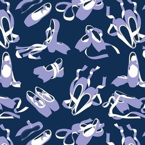 Small scale // Pretty ballerinas //  midnight blue background lilac and white ballet pointe flat shoes