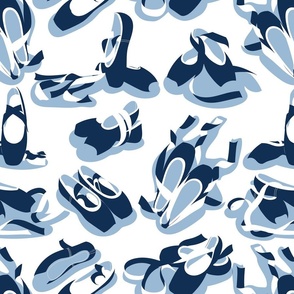 Normal scale // Pretty ballerinas // white background midnight blue and white ballet pointe flat shoes sky blue shadows