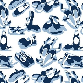 Small scale // Pretty ballerinas // white background midnight blue and white ballet pointe flat shoes sky blue shadows