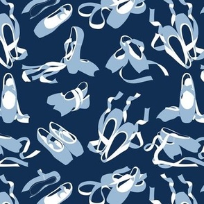 Small scale // Pretty ballerinas //  midnight blue background sky blue and white ballet pointe flat shoes