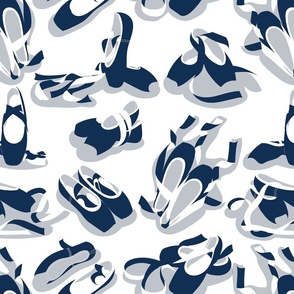 Normal scale // Pretty ballerinas // white background midnight blue and white ballet pointe flat shoes light grey shadows