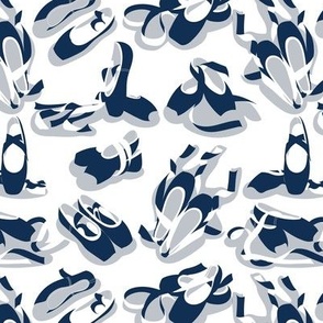 Small scale // Pretty ballerinas // white background midnight blue and white ballet pointe flat shoes light grey shadows