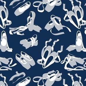 Small scale // Pretty ballerinas // midnight blue background light grey and white ballet pointe flat shoes