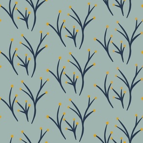 In the Weeds in Sage Green, Navy Blue and Ocher Yellow