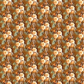 Micro-print Retro Rose Chintz in Apricot and Olive on Brown