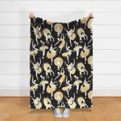 Large jumbo scale // Dancing ballerina flowers // black background gold textured and white ballet dancers