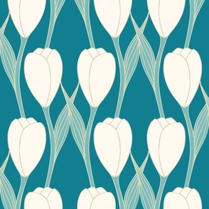 Art Nouveau Tulip wallpaper XL scale in teal by Pippa Shaw