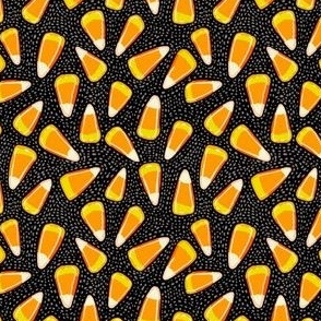 Candy Corn Ditsy // Black Background // Small Scale // 3.5"