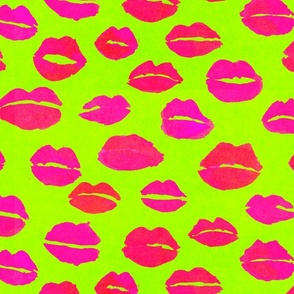Neon Pink Green Lips Mouth Pop Art 