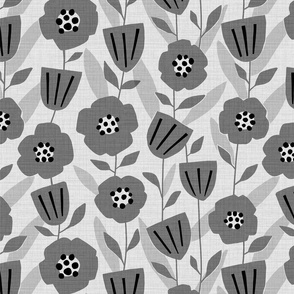 Willow Botanical Grey Black - Mod | Textured | medium scale ©designsbyroochita