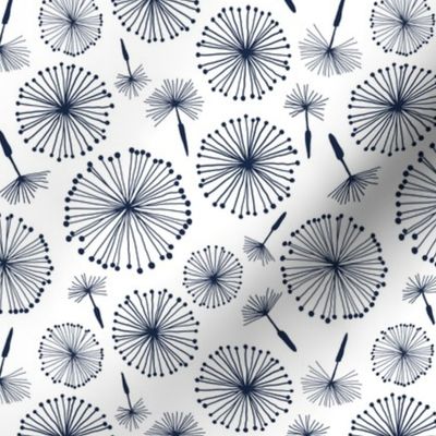 Delicate Dandelions - White + Navy Blue